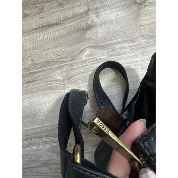 Vintage FOSSIL Genuine Leather Crossbody Handbag Black Brown 11x9 - Picture 7 of 8